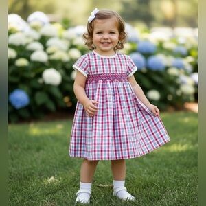 Dombi Smocked Plaid Dress